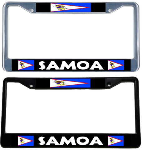 American Samoa Flag - Metal License Plate Frame - black & chrome