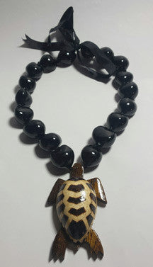Black Kukui Nut Lei with wood Honu - FREE SHIPPING!