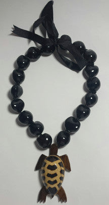Black Kukui Nut Lei with wood Honu - FREE SHIPPING!
