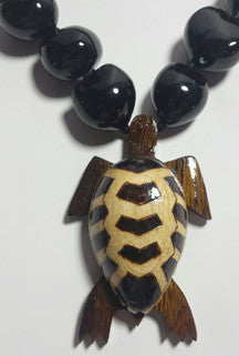 Black Kukui Nut Lei with wood Honu - FREE SHIPPING!