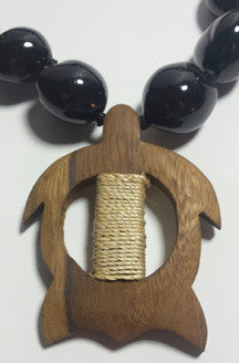 Black Kukui Nut Lei with wood Petro Honu - FREE SHIPPING!