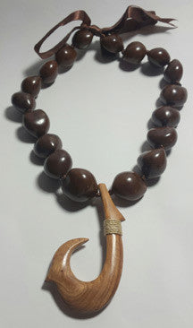 Brown Kukui Nut Lei with wood Hook - FREE SHIPPING!
