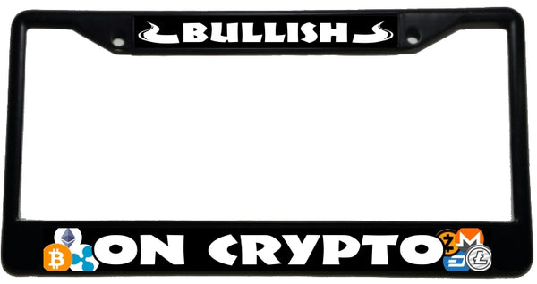 Bullish on Crypto - Metal License Plate Frame - black & chrome