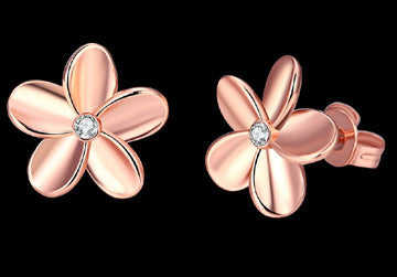 CZ Plumeria Flower Earrings Silver or Rose Gold - FREE SHIPPING!