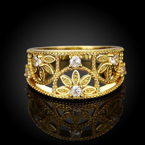 Cubic Zirconia Hollow Flower Ring - 18K Gold plated & Rose Gold - FREE SHIPPING!