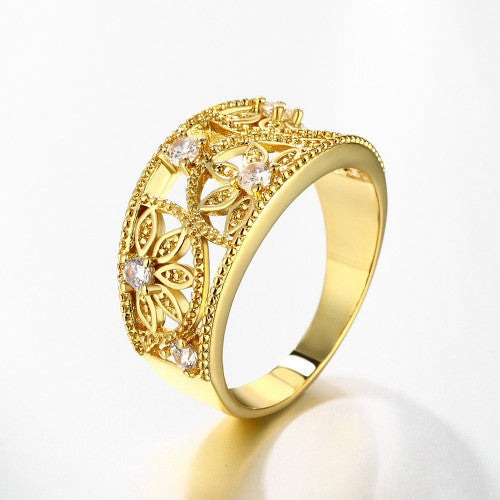 Cubic Zirconia Hollow Flower Ring - 18K Gold plated & Rose Gold - FREE SHIPPING!