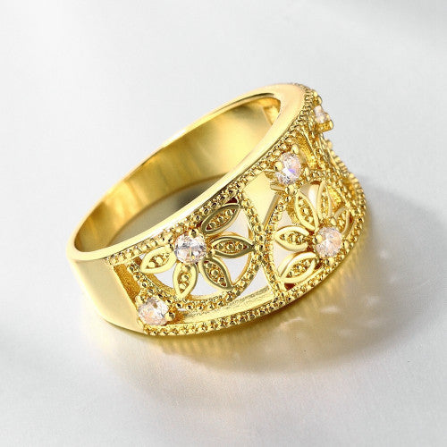 Cubic Zirconia Hollow Flower Ring - 18K Gold plated & Rose Gold - FREE SHIPPING!