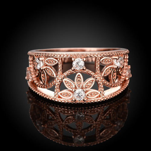 Cubic Zirconia Hollow Flower Ring - 18K Gold plated & Rose Gold - FREE SHIPPING!