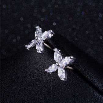 Cubic Zirconia Single Flower Earrings - FREE SHIPPING!