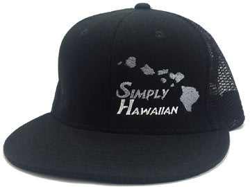 Grey Islands All Black Snap Back Trucker Flat Bill