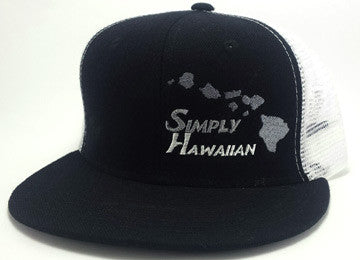 Grey Islands Black/White Snap Back Trucker Flat Bill