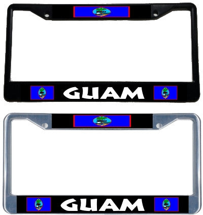 Guam Flag - Metal License Plate Frame - black & chrome