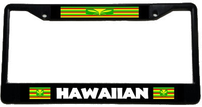 Hawaiian Sovereignty - Metal Flag License Plate Frame - black & chrome