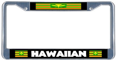 Hawaiian Sovereignty - Metal Flag License Plate Frame - black & chrome