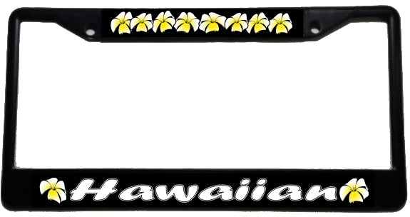 Hawaiian Plumeria - Metal License Plate Frame - black & chrome