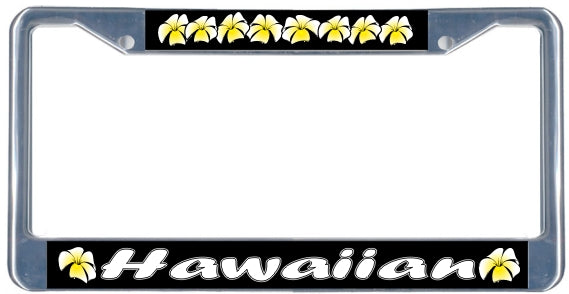 Hawaiian Plumeria - Metal License Plate Frame - black & chrome