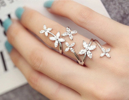 Cubic Zirconia Silver Flower Ring 2 piece - FREE SHIPPING!