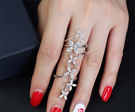 Cubic Zirconia Silver Flower Ring 2 piece - FREE SHIPPING!