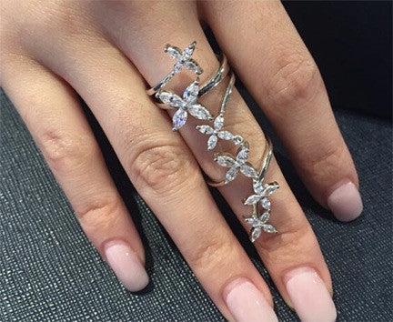 Cubic Zirconia Silver Flower Ring 2 piece - FREE SHIPPING!