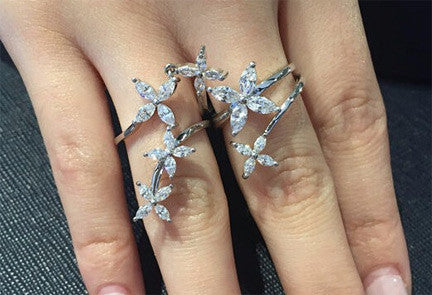 Cubic Zirconia Silver Flower Ring 2 piece - FREE SHIPPING!