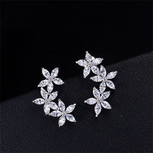 Cubic Zirconia 3 Flower Earrings - FREE SHIPPING!