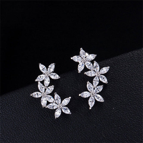 Cubic Zirconia 3 Flower Earrings - FREE SHIPPING!