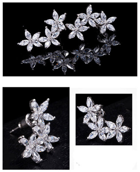 Cubic Zirconia 3 Flower Earrings - FREE SHIPPING!