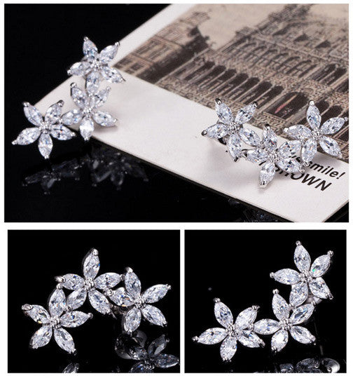 Cubic Zirconia 3 Flower Earrings - FREE SHIPPING!