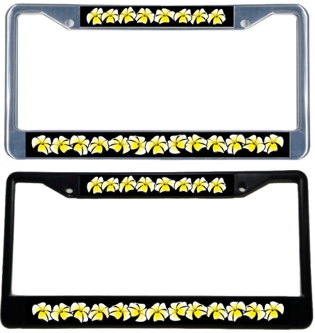 Yellow Plumeria - Metal License Plate Frame - black & chrome