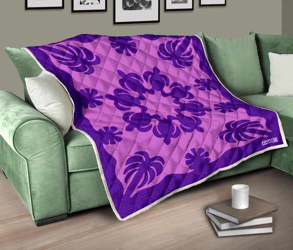 Honu Palm Kauai Purple Printed Quilted Blanket