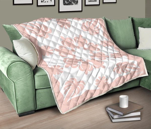 Honu Palm Blush White Printed Quilted Blanket