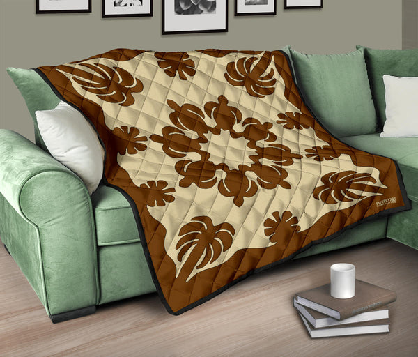 Honu Palm Brown/Natural Printed Quilted Blanket