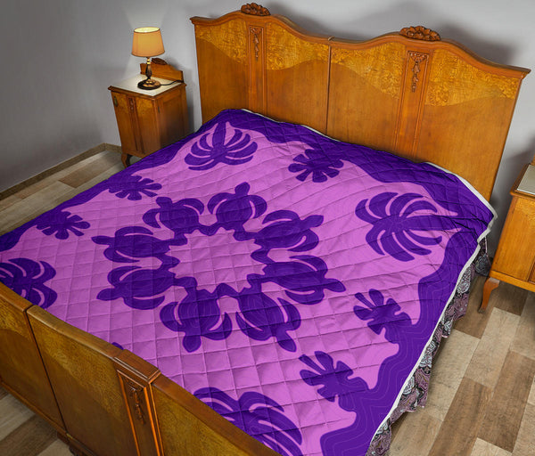 Honu Palm Kauai Purple Printed Quilted Blanket