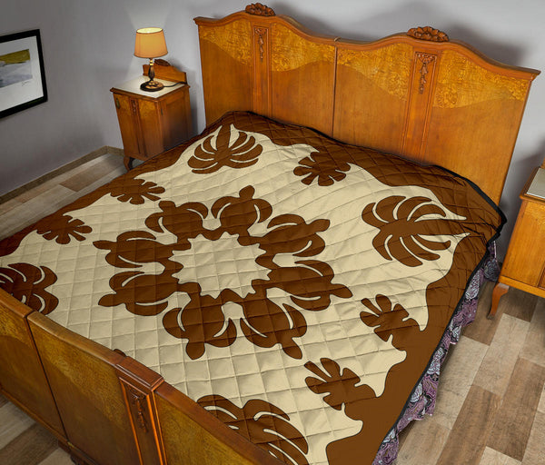 Honu Palm Brown/Natural Printed Quilted Blanket