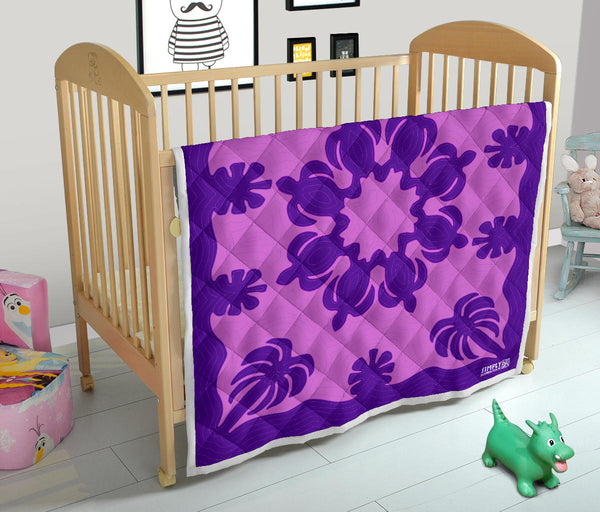 Honu Palm Kauai Purple Printed Quilted Blanket