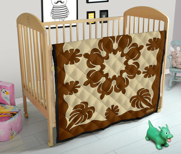 Honu Palm Brown/Natural Printed Quilted Blanket