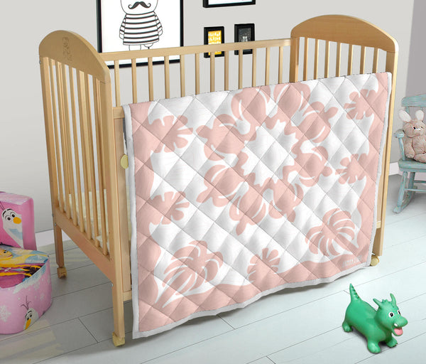 Honu Palm Blush White Printed Quilted Blanket