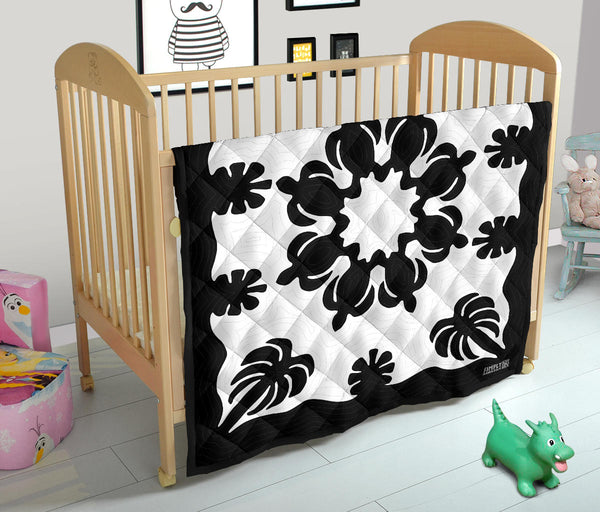 Honu Palm Black White Printed Quilted Blanket