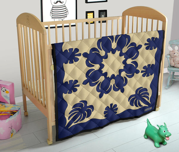 Honu Palm Blue/Natural Printed Quilted Blanket