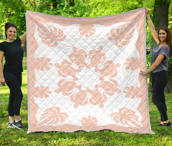 Honu Palm Blush White Printed Quilted Blanket