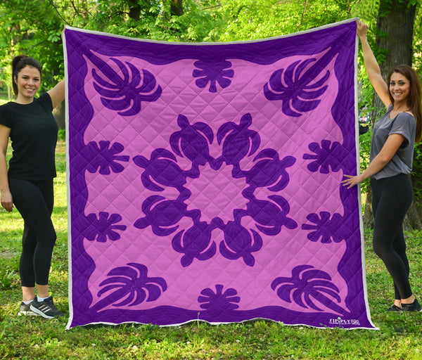 Honu Palm Kauai Purple Printed Quilted Blanket