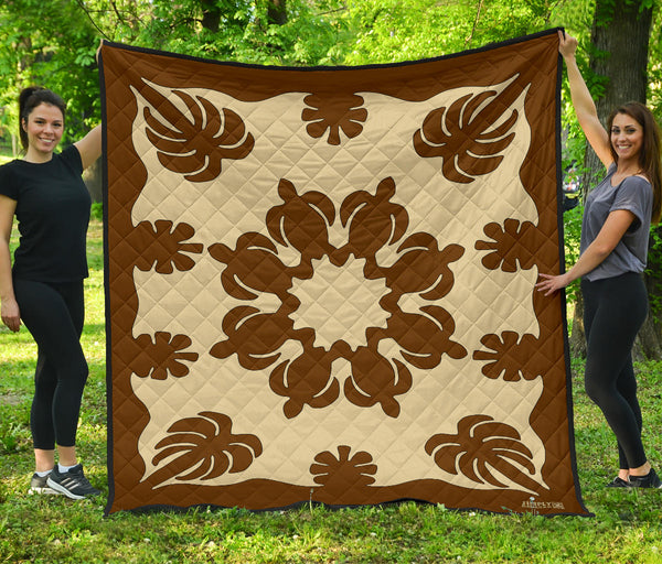 Honu Palm Brown/Natural Printed Quilted Blanket