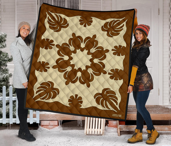 Honu Palm Brown/Natural Printed Quilted Blanket