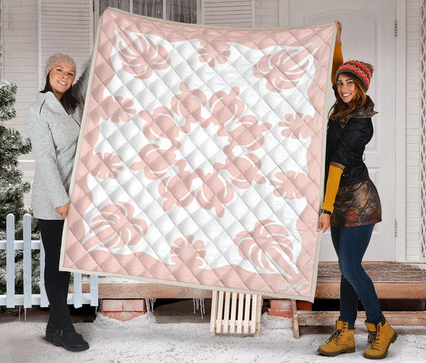 Honu Palm Blush White Printed Quilted Blanket