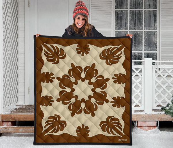 Honu Palm Brown/Natural Printed Quilted Blanket