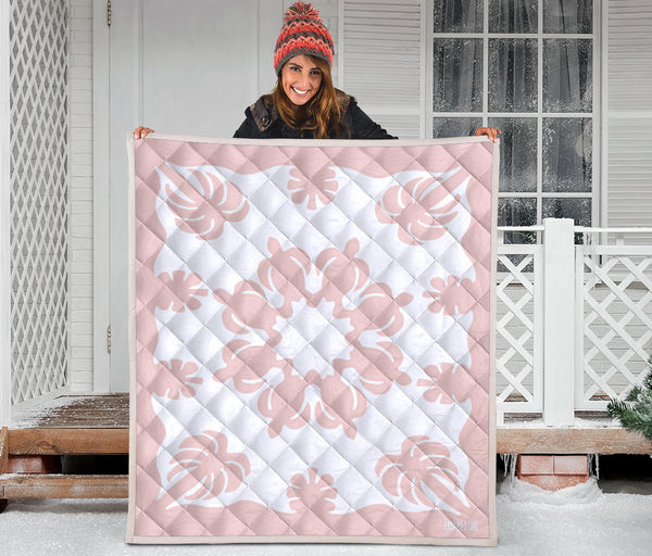 Honu Palm Blush White Printed Quilted Blanket