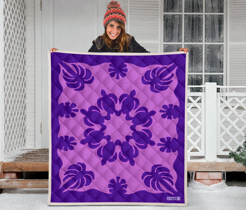 Honu Palm Kauai Purple Printed Quilted Blanket