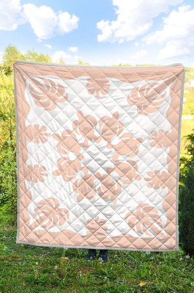 Honu Palm Blush White Printed Quilted Blanket
