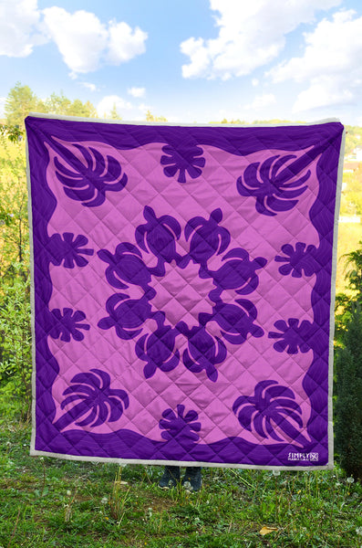 Honu Palm Kauai Purple Printed Quilted Blanket