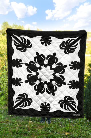 Honu Palm Black White Printed Quilted Blanket